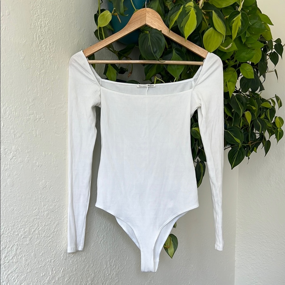 Reformation White Ribbed Bodysuit